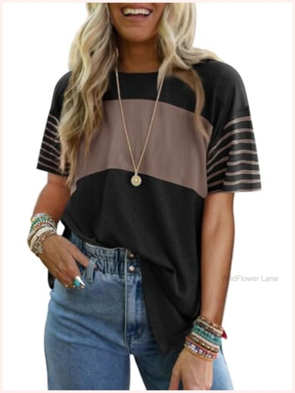Oversized Striped Tunic T-Shirt Short Sleeve Crew Neck Casual